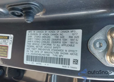 2018 Honda Cr-V Ex-L/Ex-L Navi из США, поврежденный, VIN 2HKRW2H85JH607088